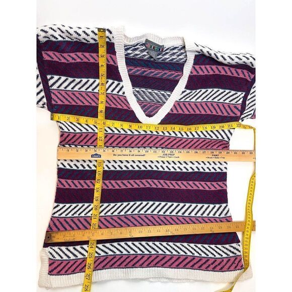 Paris Sport Club World Wide Vintage 80s 90s Striped Purple V Neck Sweater - Picture 4 of 4